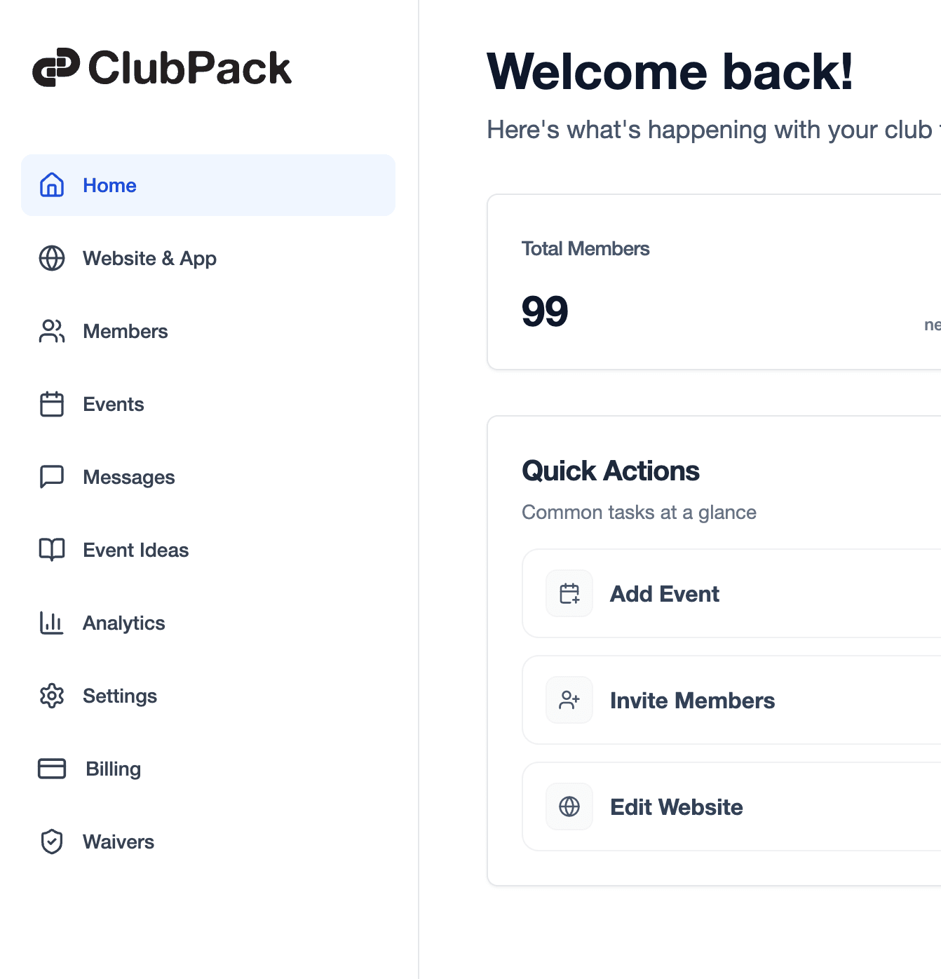 ClubPack sidebar interface